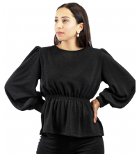 Pull femme manche bouffante  Noir