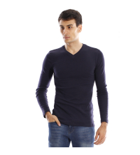 T-shirt manches longues col V - Bleu Marine