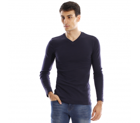 T-shirt manches longues col V - Bleu Marine T-shirt manches longues col V - Bleu Marine