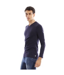 T-shirt manches longues col V - Bleu Marine