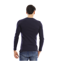 T-shirt manches longues col V - Bleu Marine