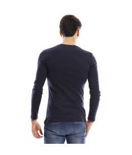 T-shirt manches longues col V - Bleu Marine