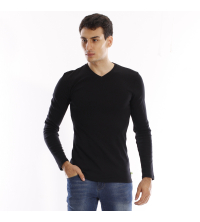 T-shirt manches longues col V - Bleu Marine