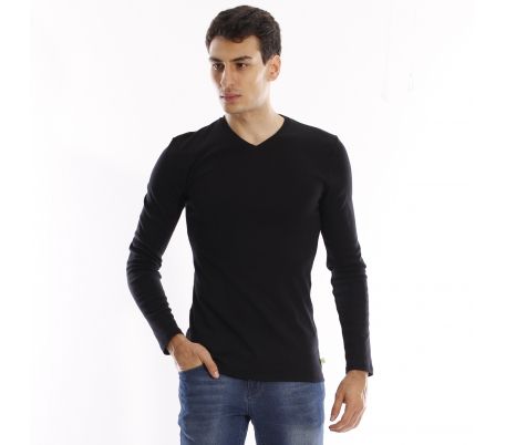 T-shirt manches longues col V - Bleu Marine