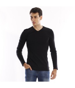 T-shirt manches longues col V - Bleu Marine