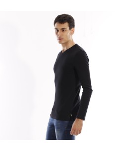 T-shirt manches longues col V - Bleu Marine