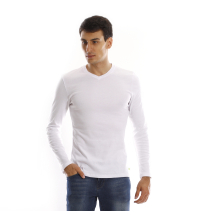 T-shirt manches longues col V - Blanc