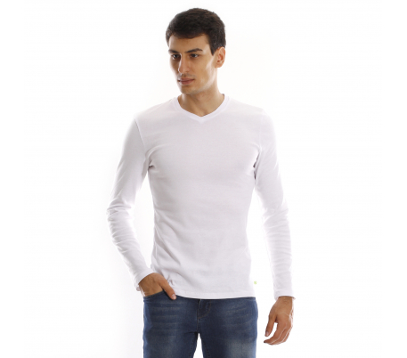 T-shirt manches longues col V - Blanc T-shirt manches longues col V - Blanc