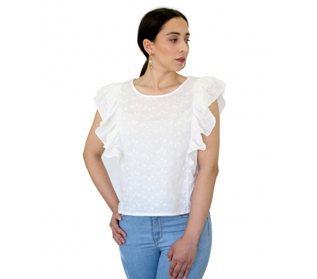 Blouse a volants superposés en broderie anglaise Blouse a volants superposés en broderie anglaise
