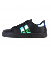 Basket femme noir et effet miroir vert