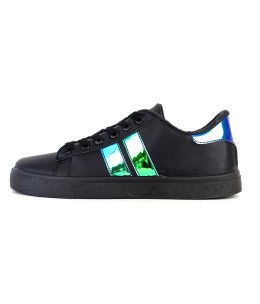 Basket femme noir et effet miroir vert
