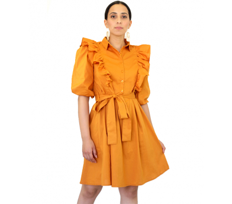 Robe femme NOIR COL CHEM A VOLANT Robe femme NOIR COL CHEM A VOLANT