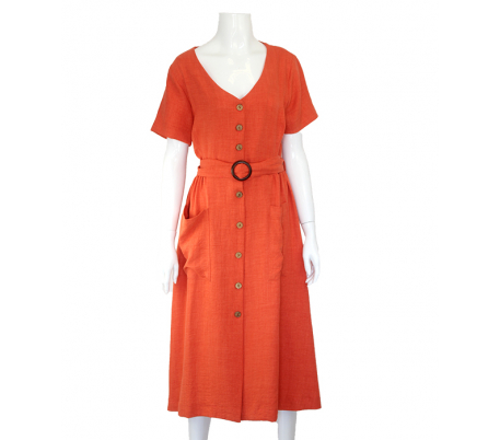 Robe chemisier midi corail Robe chemisier midi corail
