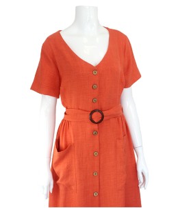 Robe chemisier midi corail