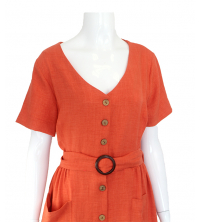 Robe chemisier midi corail