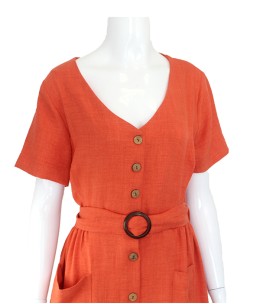 Robe chemisier midi corail