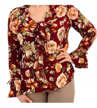 Chemise femmes à volants rouge fleurie